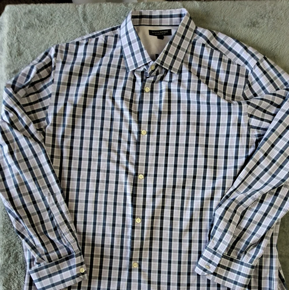 Mens Banana Republic XXL  Long Sleeve Button Down Purple Plaid Long Sleeve Shirt